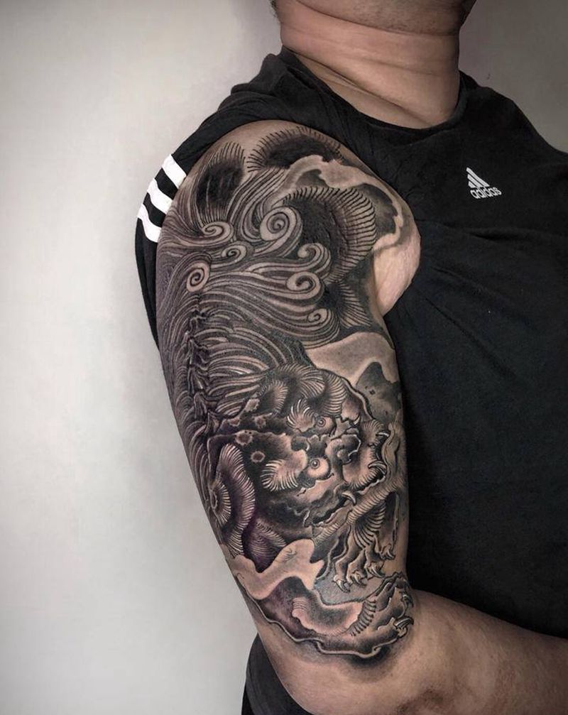 唐狮纹身图片_手臂纹身图案