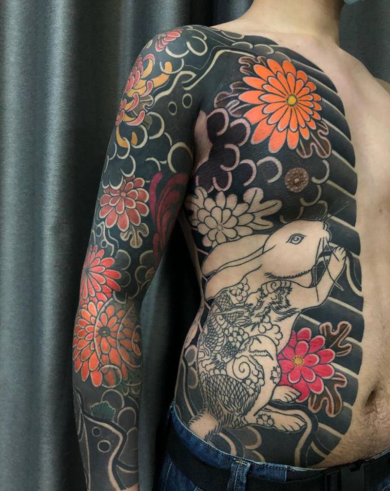 开衫纹身图片_胸部腹部老传统新传统纹身图案