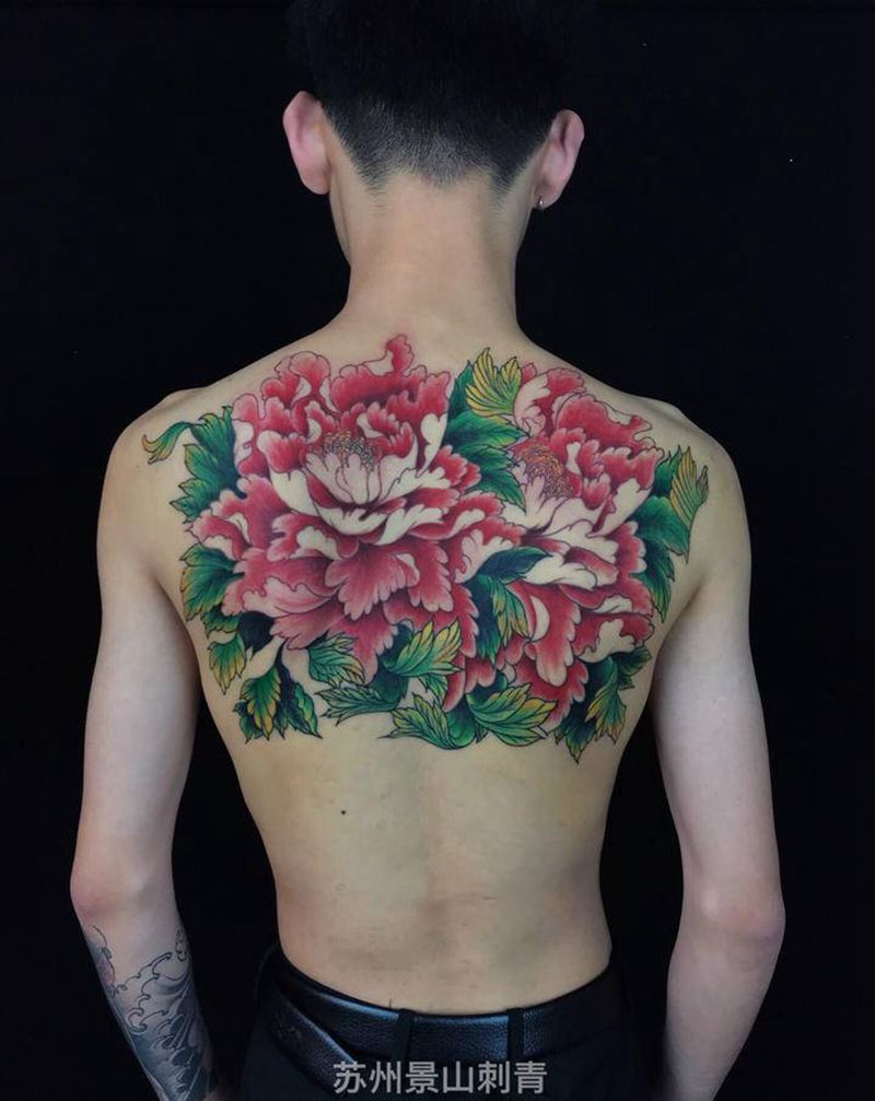 富贵牡丹纹身图片_背部纹身图案