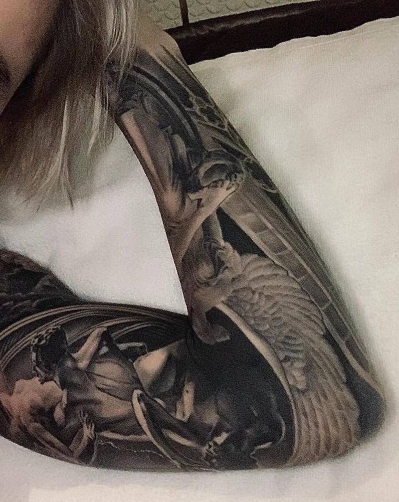 欧美花臂纹身图片_手臂欧美写实纹身图案