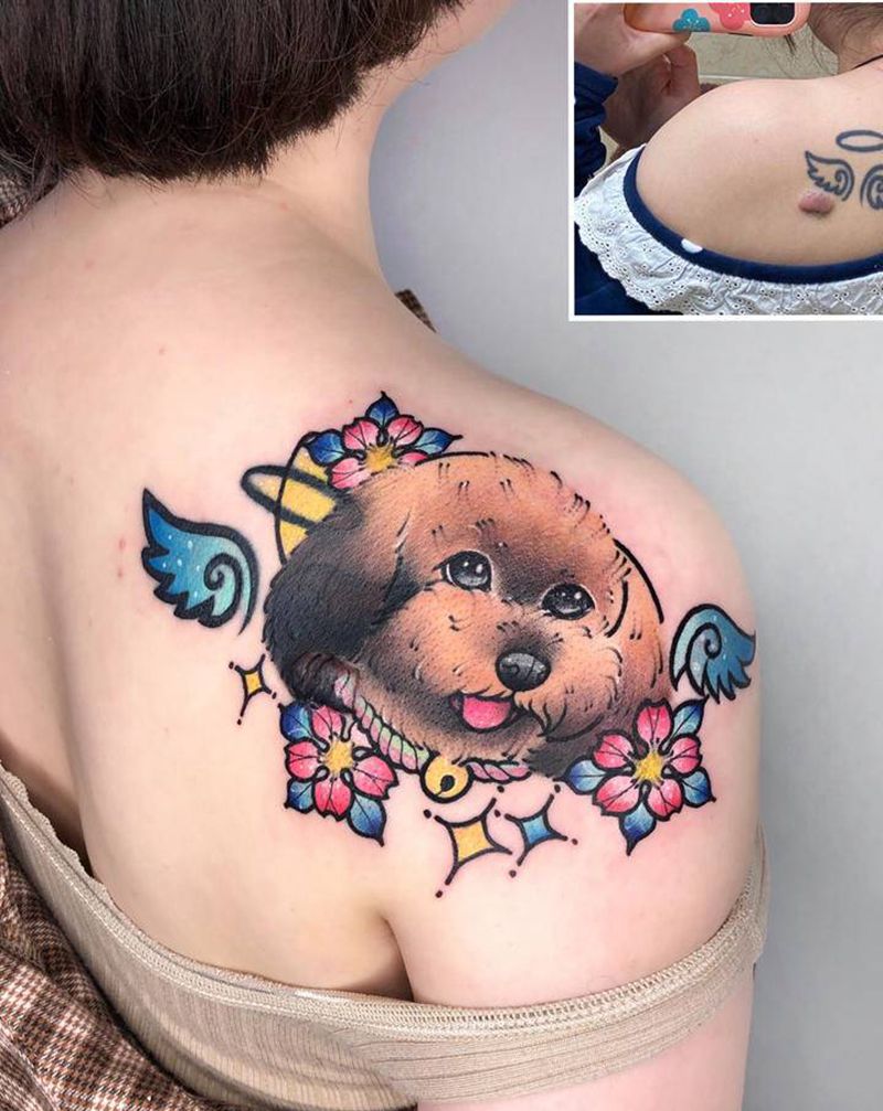 宠物纹身图片_肩部New School纹身图案