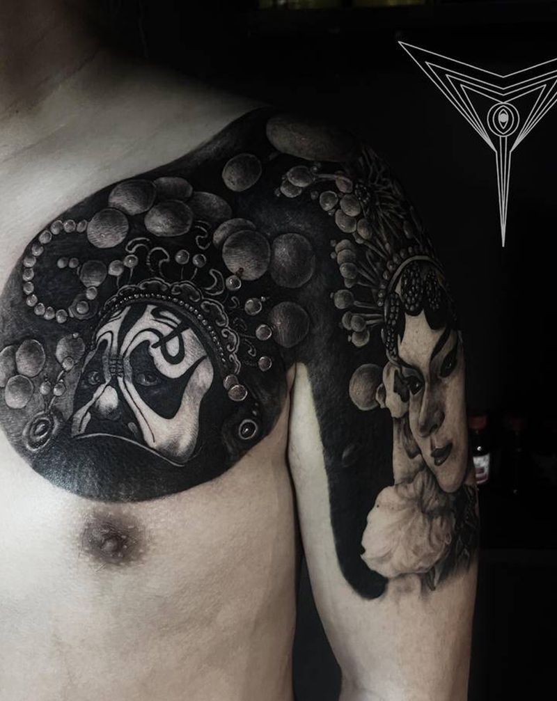 霸王别姬纹身图片_手臂新传统纹身图案