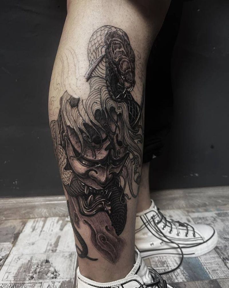班若纹身图片_腿部新传统纹身图案