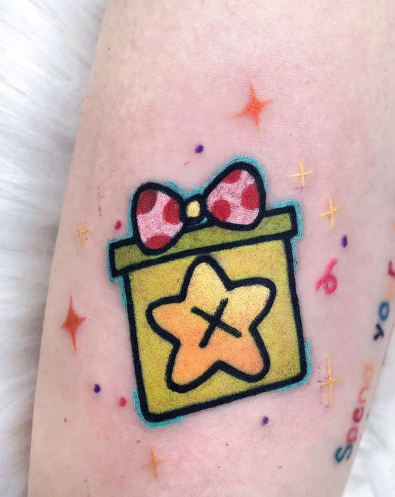 礼盒子纹身图片_手臂New School纹身图案