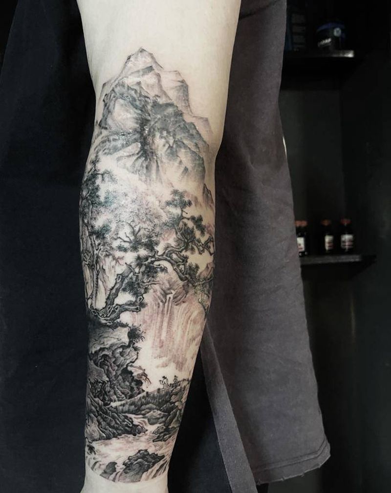 山水纹身图片_手臂纹身图案