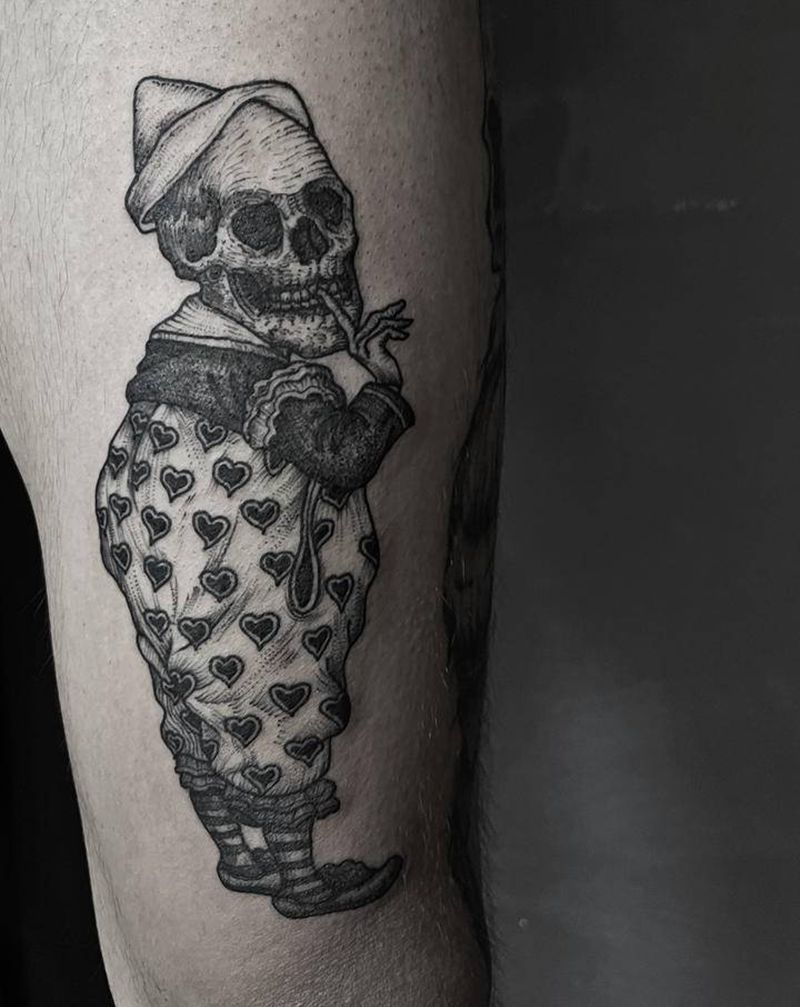 小丑骷髅纹身图片_腿部New School纹身图案