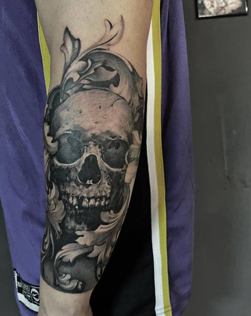 骷髅纹身图片_手臂欧美写实纹身图案