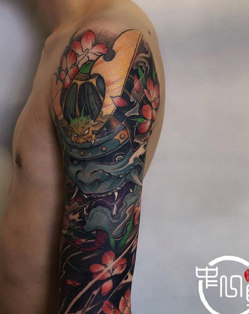 鬼武士纹身图片_手臂新传统纹身图案