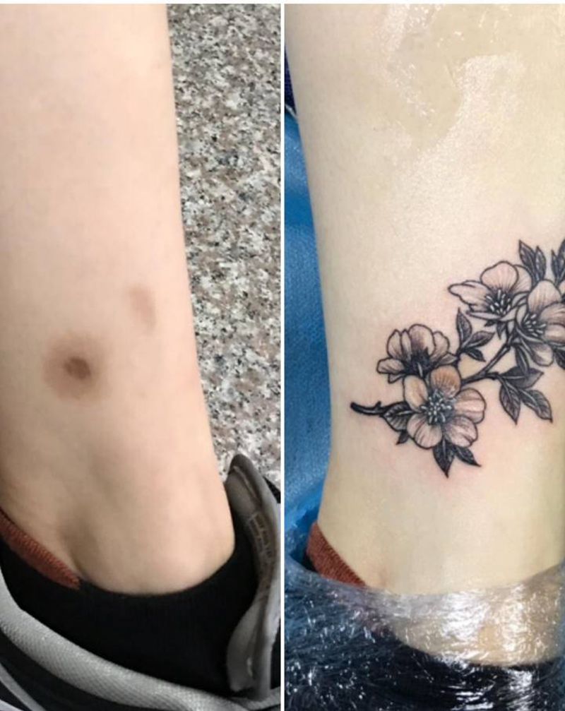 遮盖疤痕纹身图片_脚部纹身图案