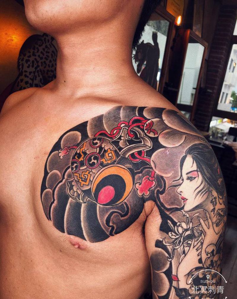 老传统半甲纹身图片_手臂老传统纹身图案