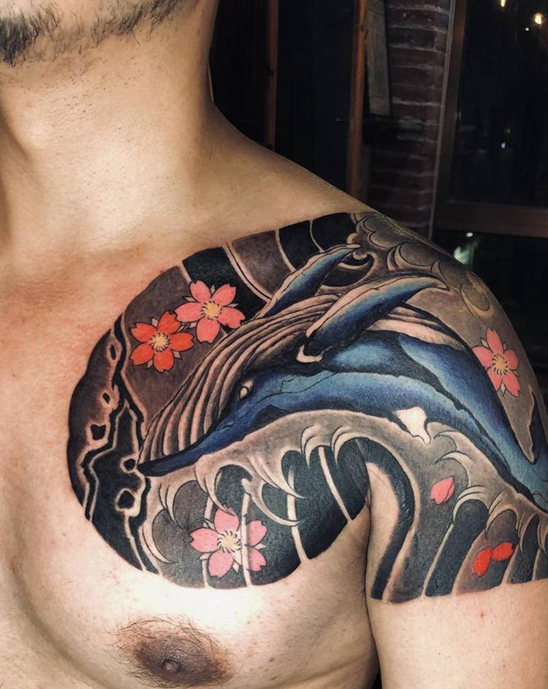 鲸落纹身图片_老传统纹身图案