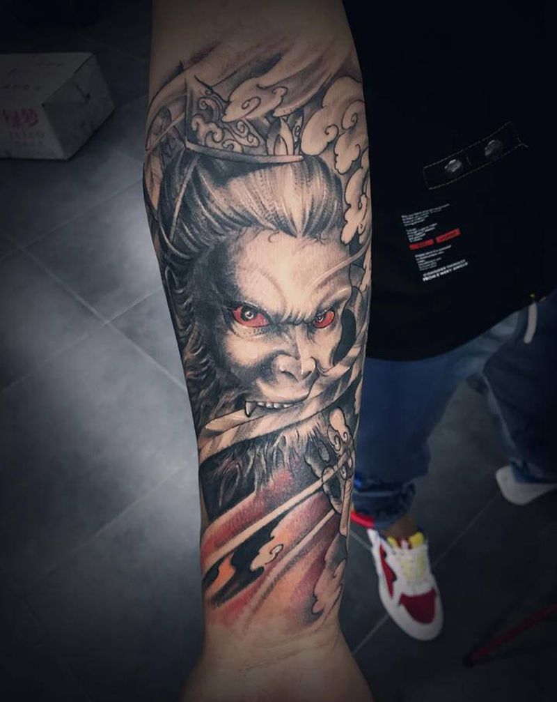 小臂猴子纹身图片_手臂新传统纹身图案