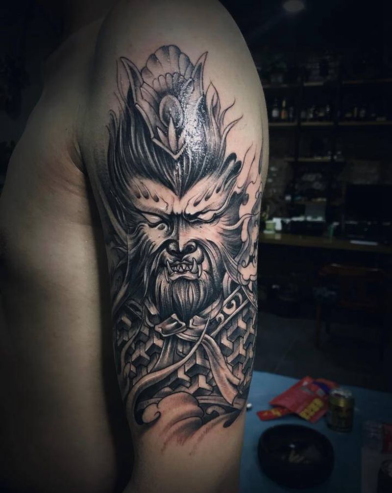 大臂 『齐天大圣』纹身图片_手臂新传统纹身图案