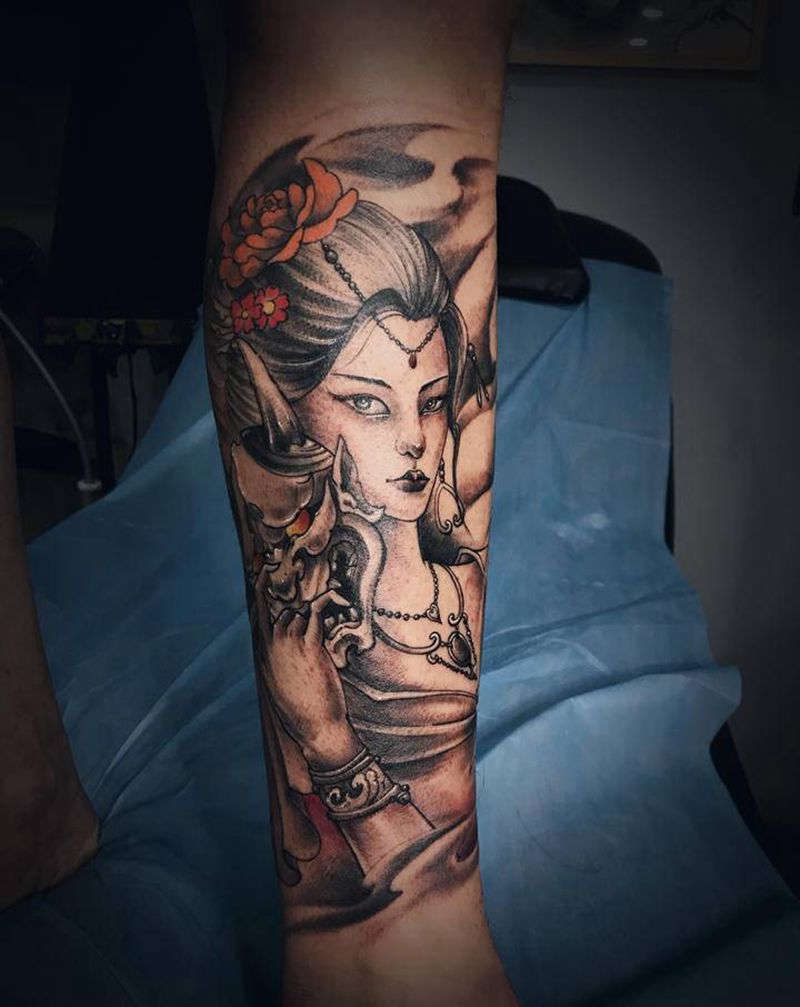 包小腿纹身图片_腿部新传统纹身图案