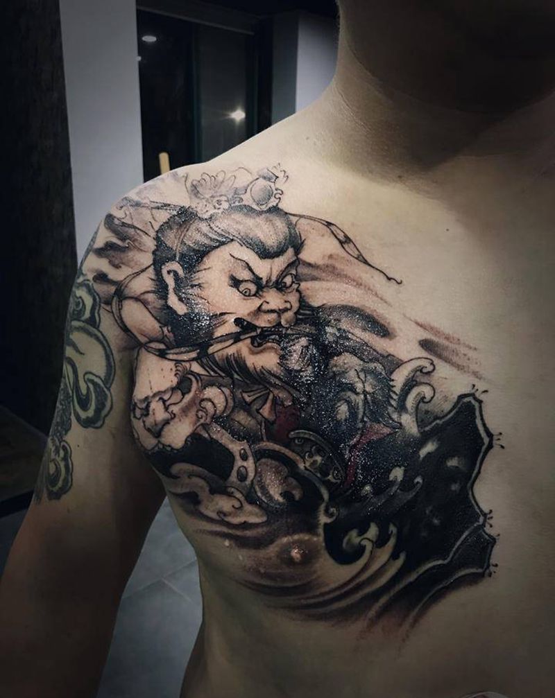 孙悟空纹身图片_胸部新传统纹身图案