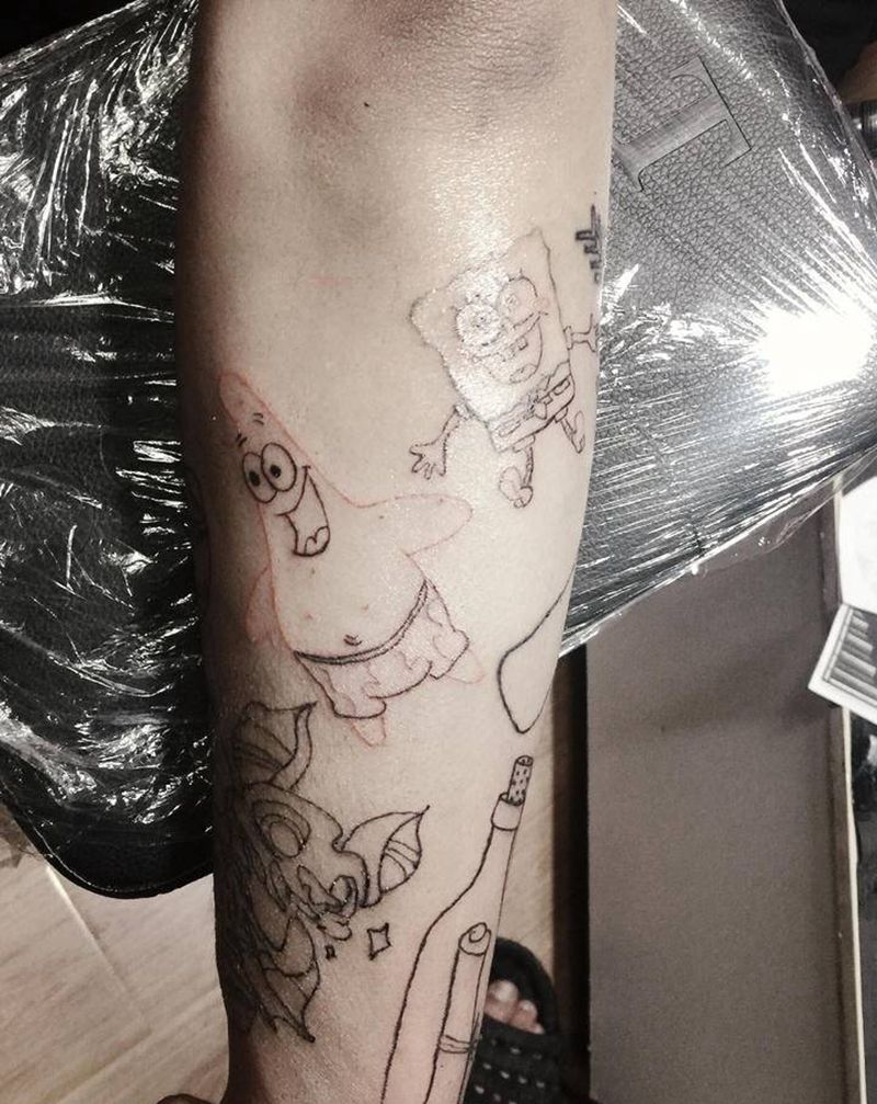 拼接花臂纹身图片_手臂Old SchoolNew School纹身图案