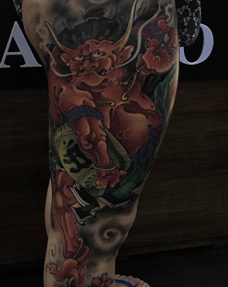 夜叉纹身图片_腿部新传统纹身图案