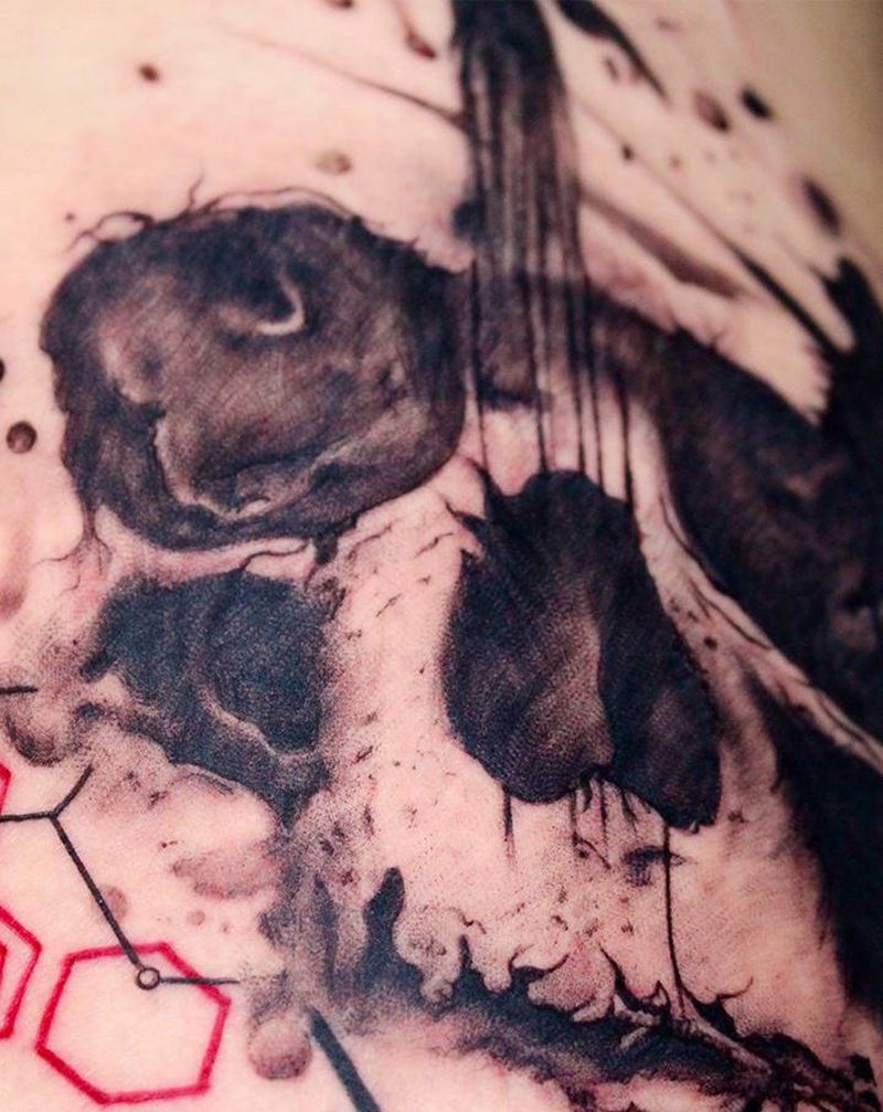 ☠️纹身图片_腿部欧美写实水墨纹身图案