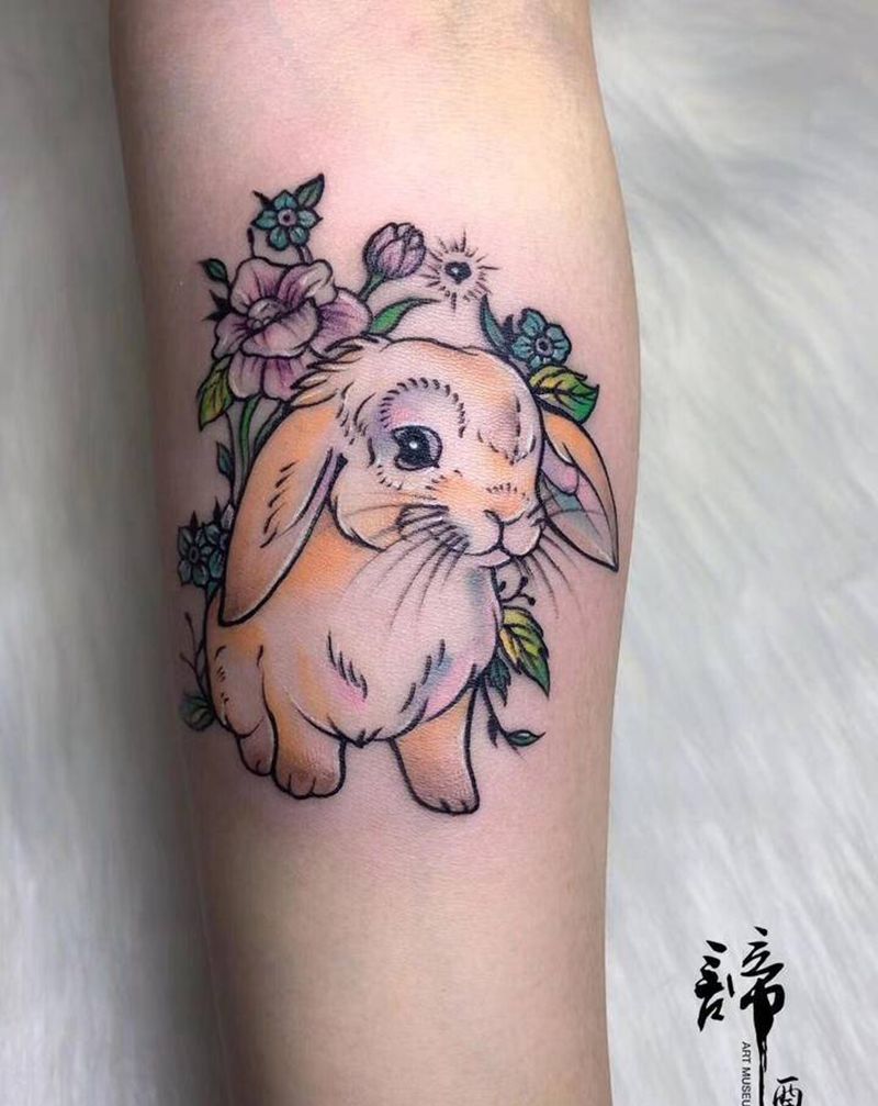 小兔子乖乖纹身图片_手臂水彩纹身图案