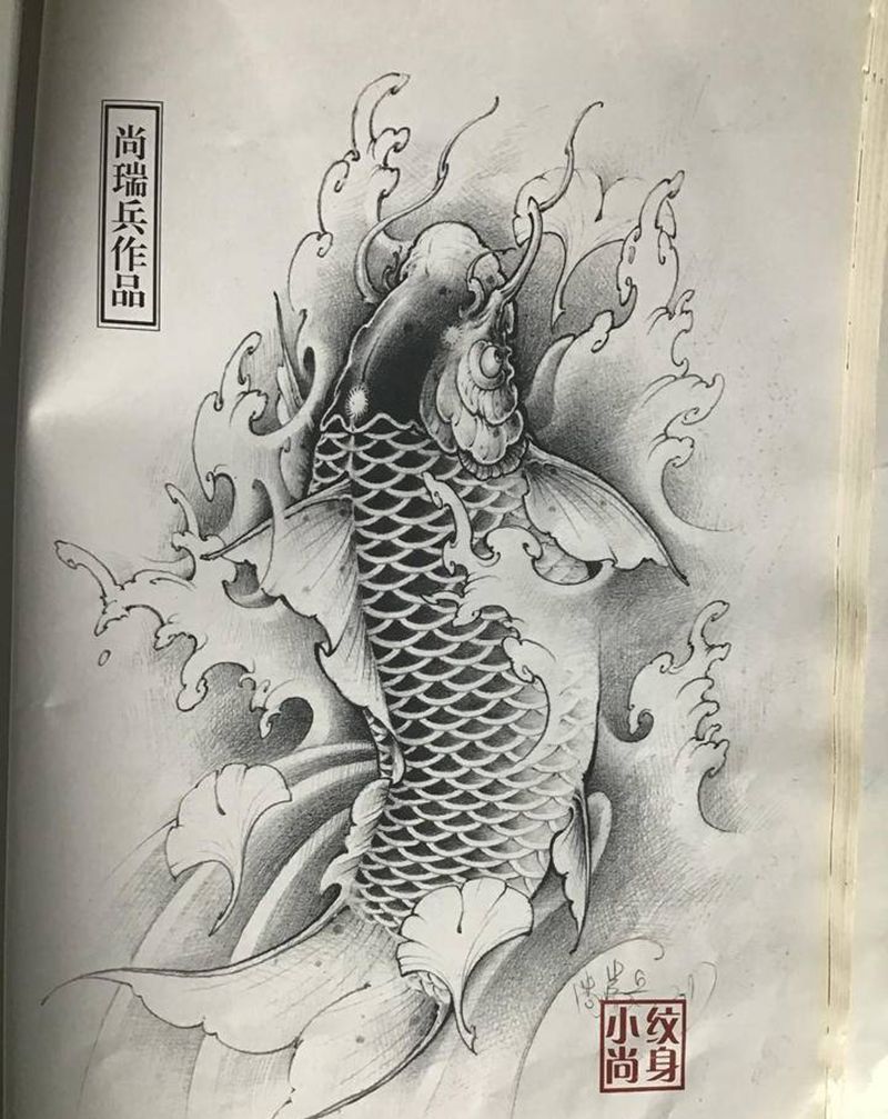 鱼图纹身图片_腿部新传统纹身图案