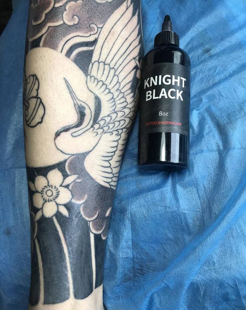 日式纹身丹顶鹤纹身图片_腿部老传统纹身图案