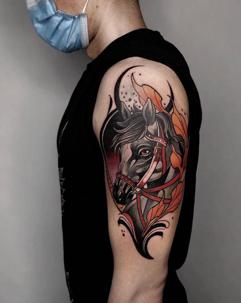 马纹身图片_手臂纹身图案