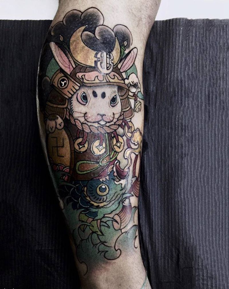 兔纹身图片_腿部New School纹身图案