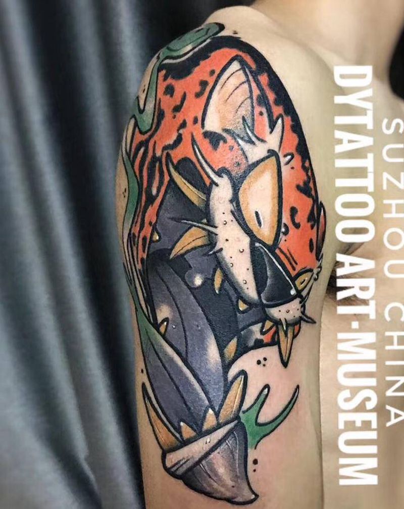 豹子纹身图片_手臂New School纹身图案