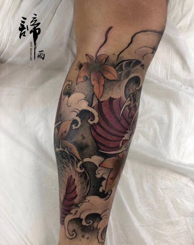 龙新传统纹身图片_腿部纹身图案