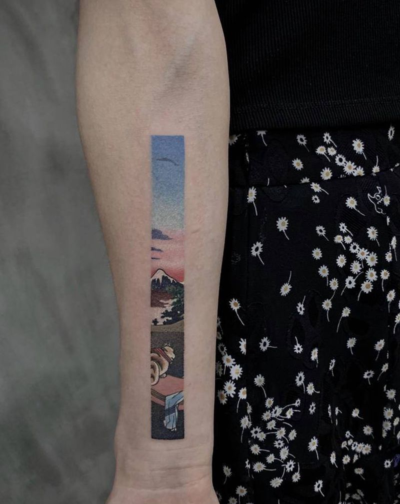 微景纹身图片_手臂水墨水彩纹身图案