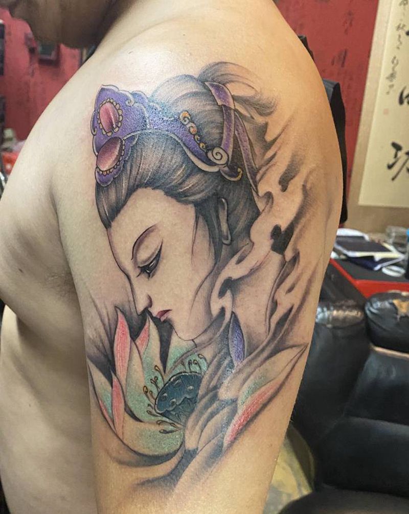 艺妓纹身图片_肩部新传统纹身图案