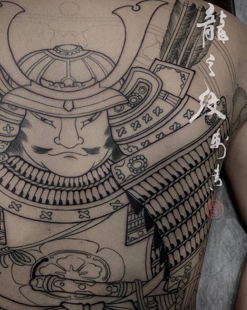 武士纹身图片_背部老传统新传统纹身图案