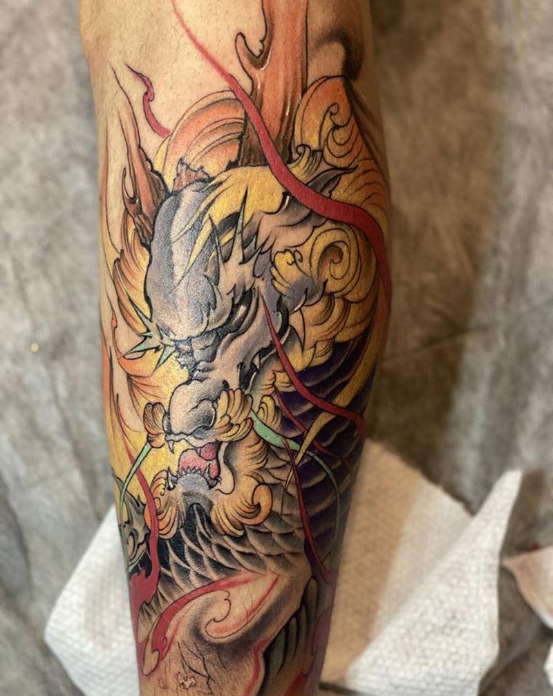 招财麒麟纹身图片_新传统纹身图案