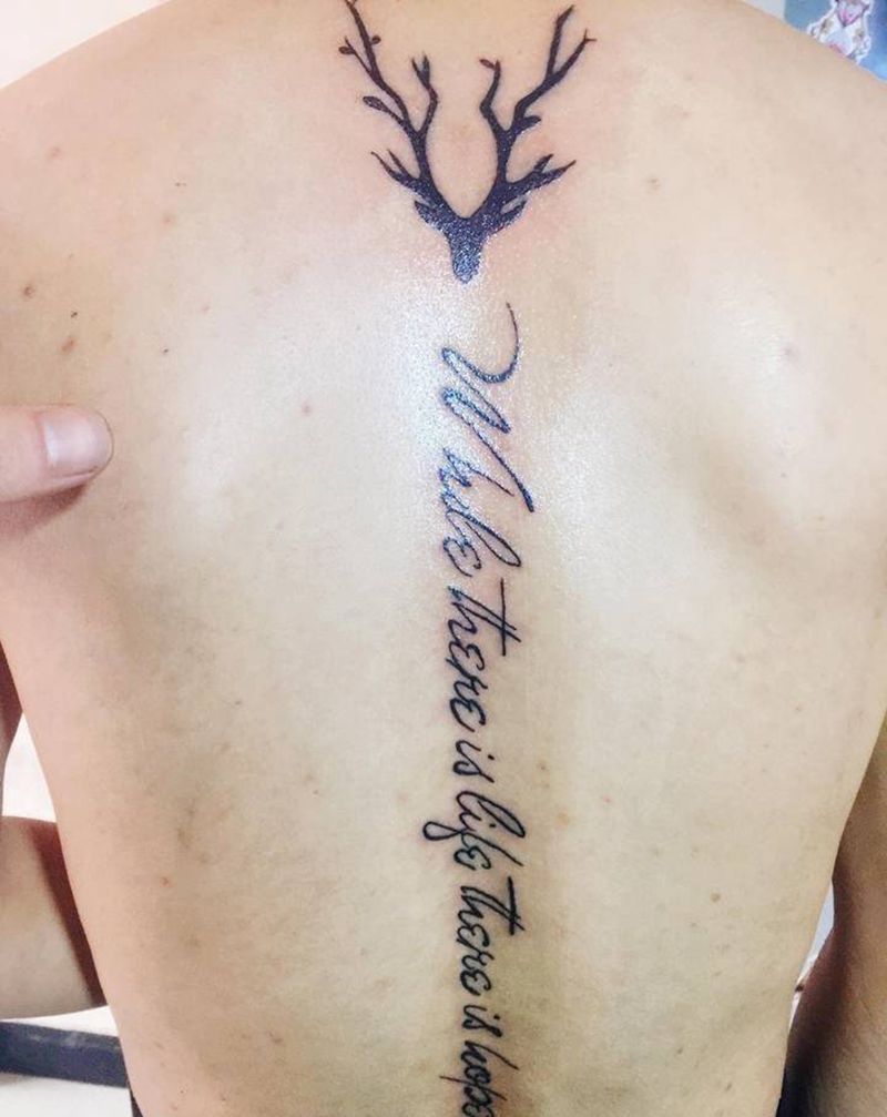 一息若存，希望不灭纹身图片_背部花体字纹身图案