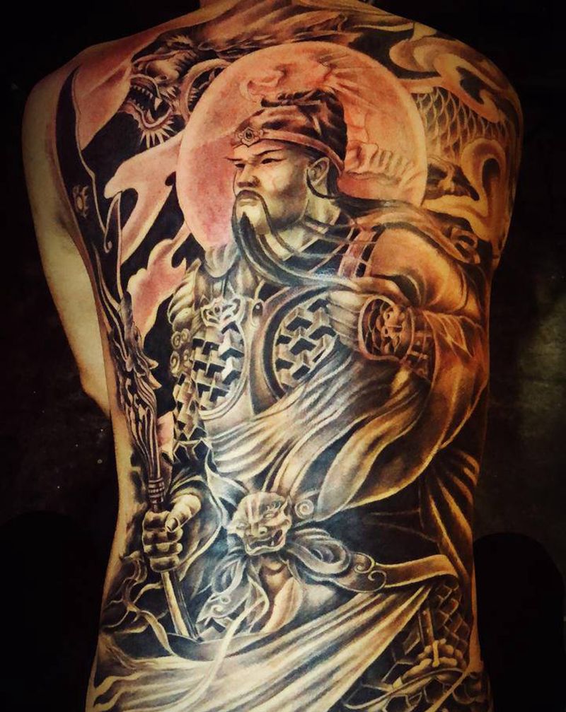 关公纹身图片_背部新传统纹身图案