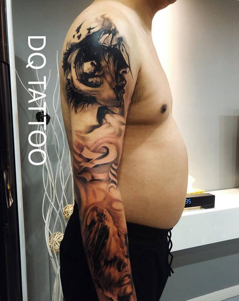 欧美包臂纹身图片_欧美写实纹身图案