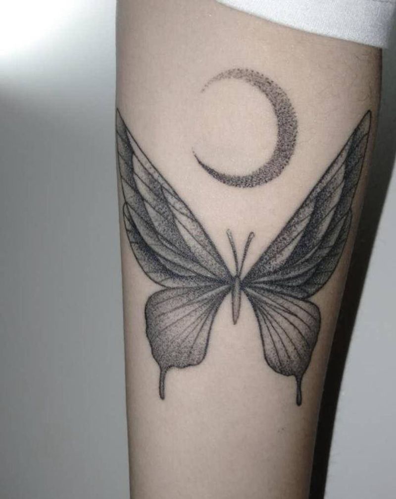 甩针完成纹身图片_手臂点刺纹身图案