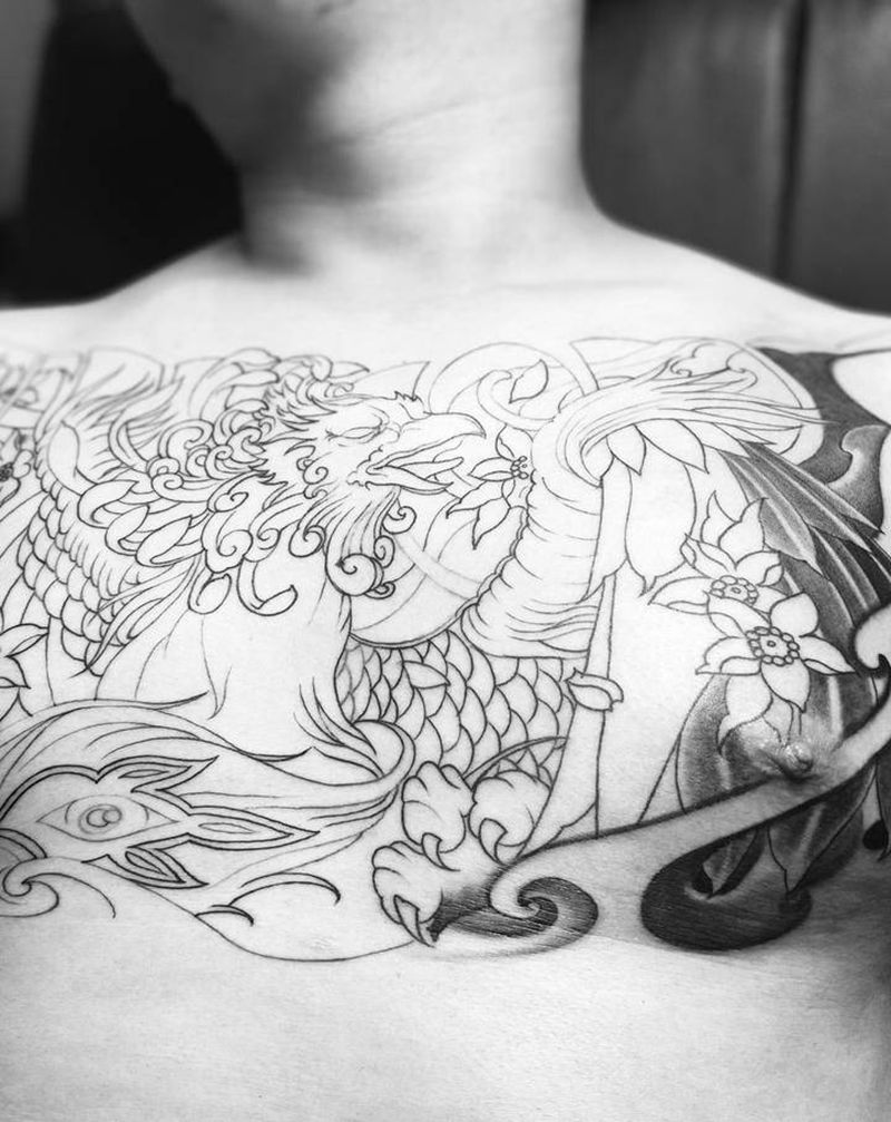 花胸凤凰（未完待续）纹身图片_胸部新传统纹身图案