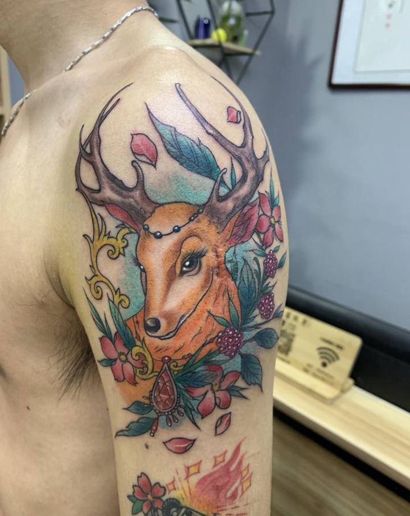 鹿头纹身有什么含义 #吴江酷客纹身图片_手臂纹身图案