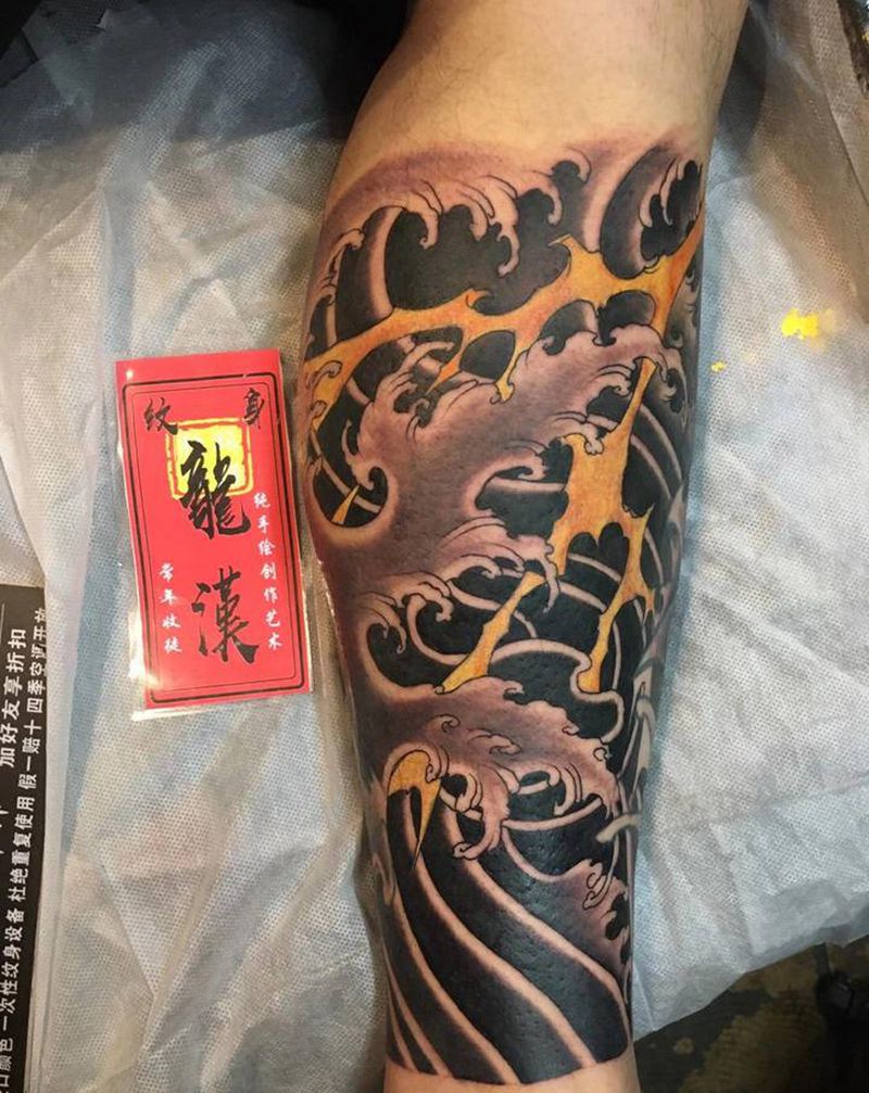 浪腿纹身图片_手臂腿部新传统老传统浪纹身图案