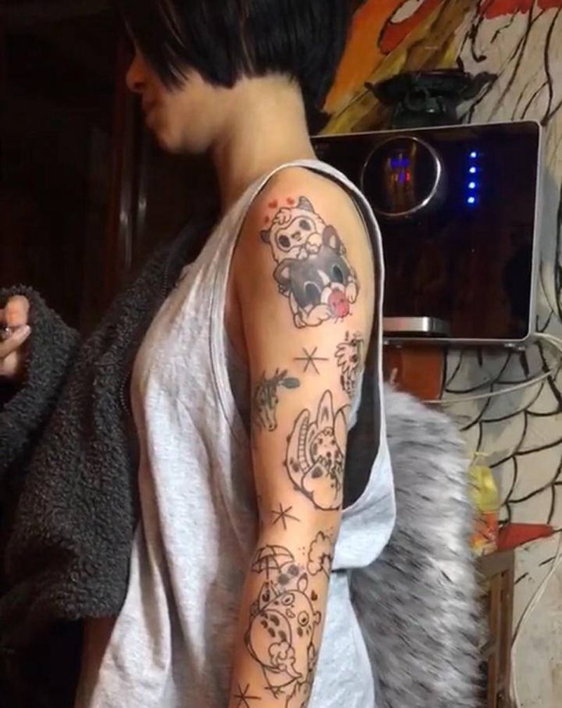 拼接花臂纹身图片_手臂Old School纹身图案