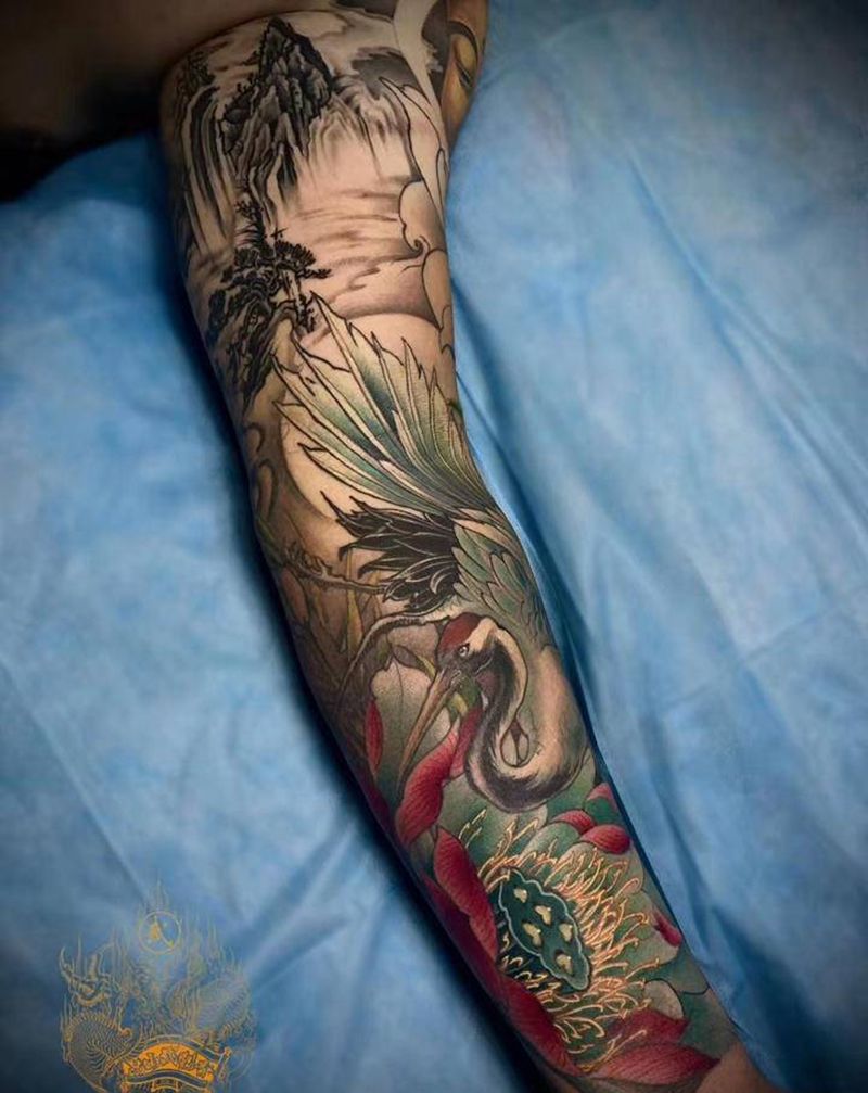 新传统花臂纹身图片_手臂新传统纹身图案