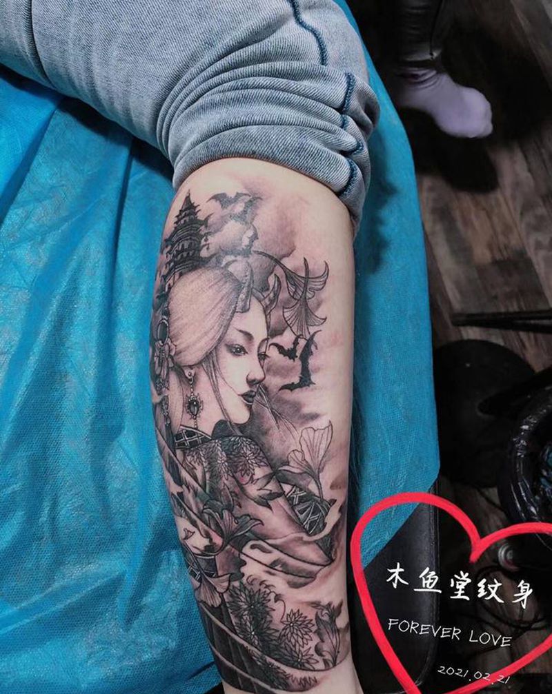 中国风纹身图片_脚部新传统纹身图案