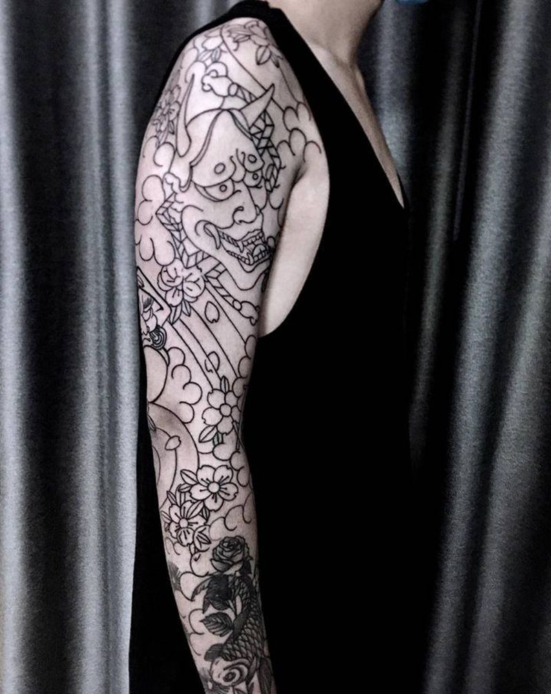 日式传统花臂纹身图片_手臂老传统纹身图案