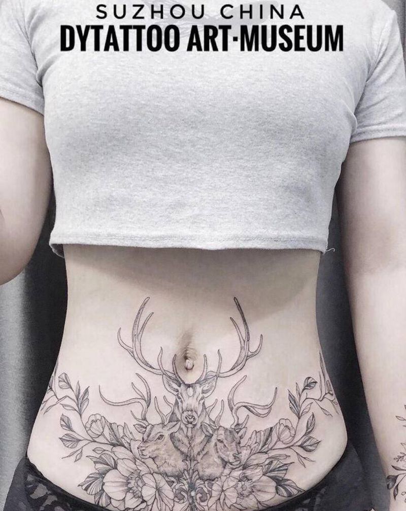 遮盖妊娠纹纹身图片_腹部小清新纹身图案