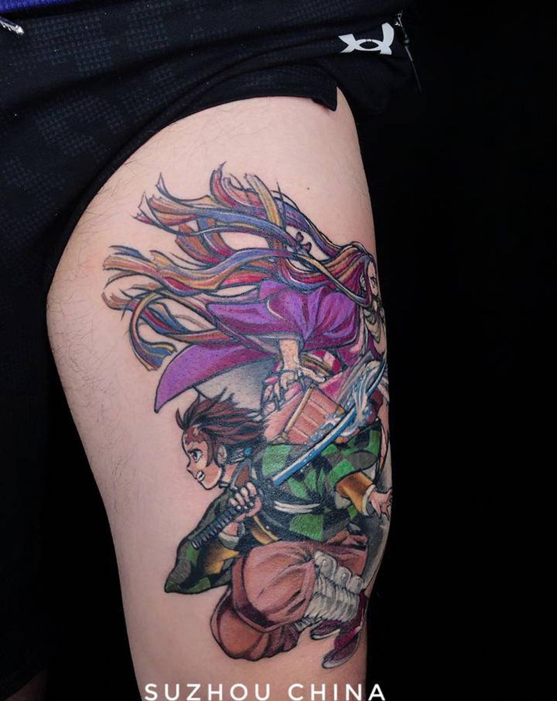 客定稿纹身图片_腿部水彩纹身图案