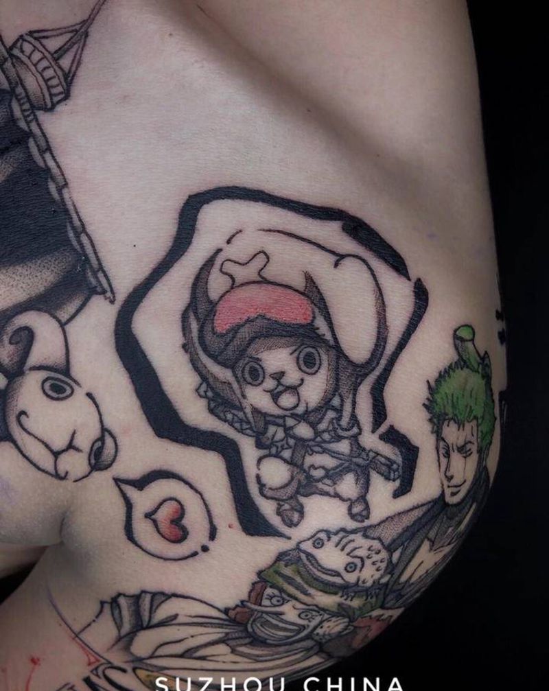 海贼王客定纹身图片_手臂胸部水彩纹身图案