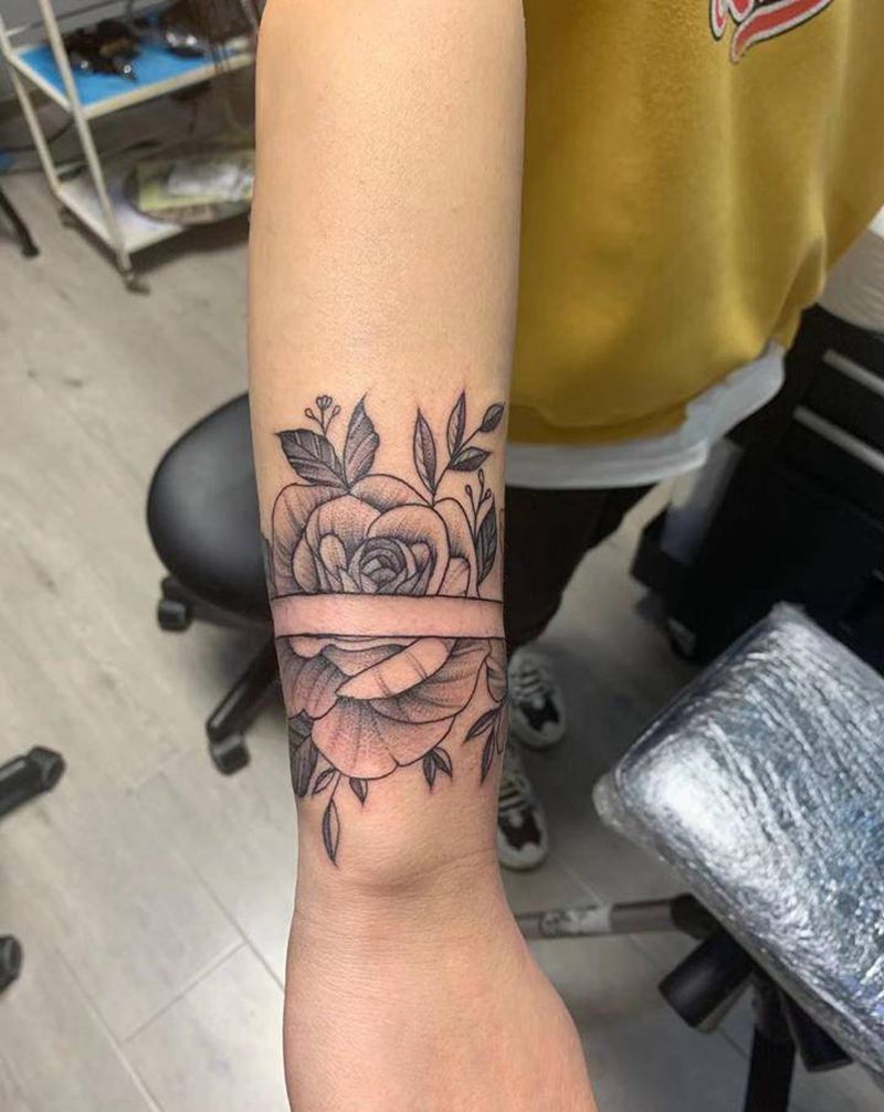 手环素花纹身图片_手部手臂新传统纹身图案