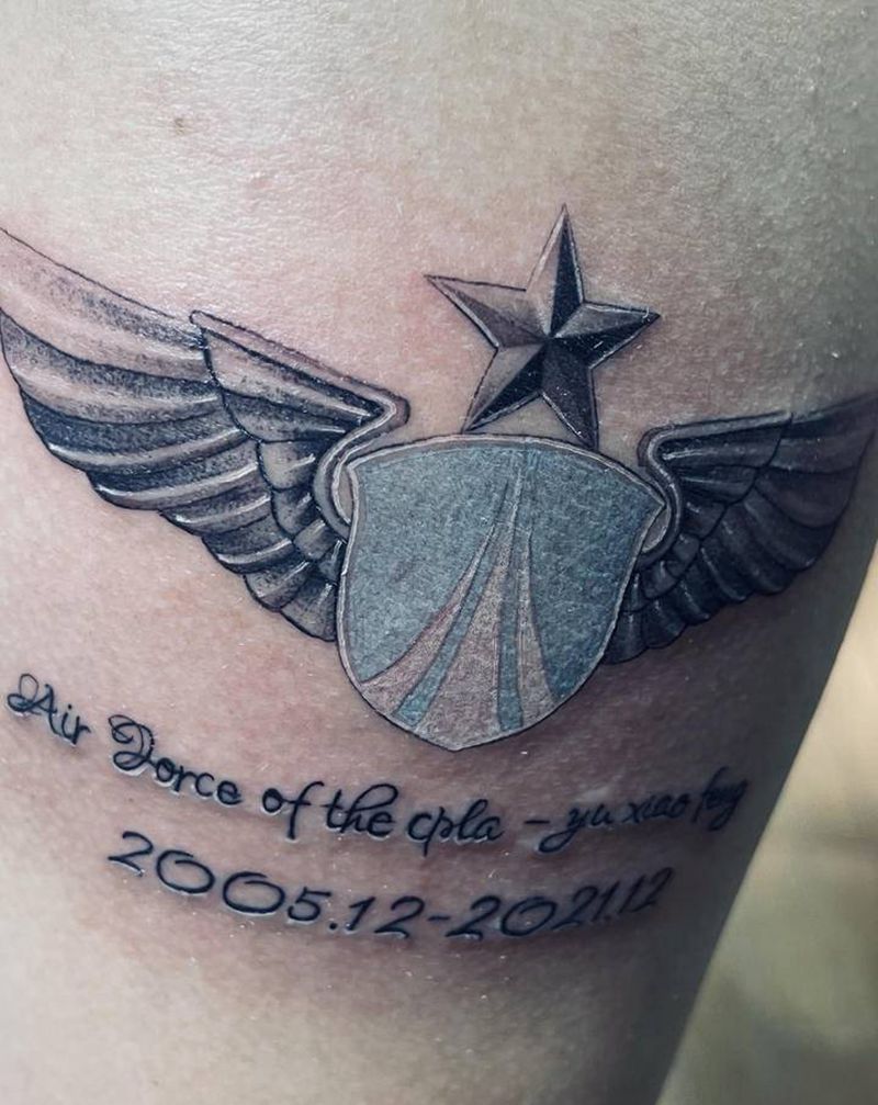 中国人民解放军空军俞晓峰纹身图片_手臂空军logo纹身图案