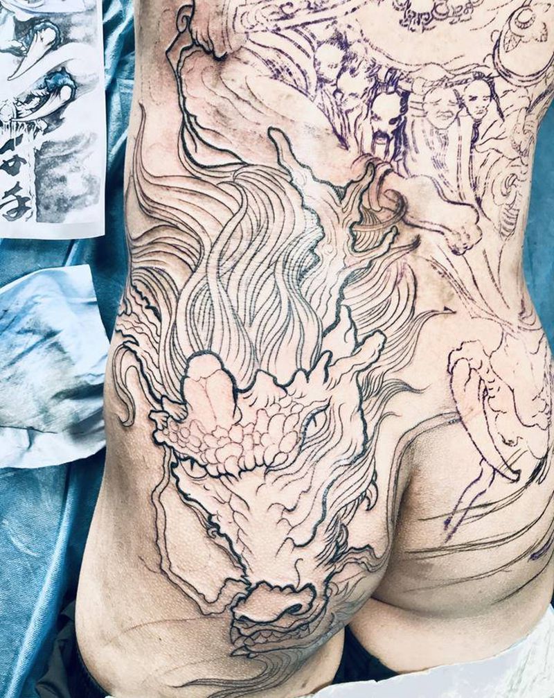 大黑天纹身图片_背部臀部新传统纹身图案